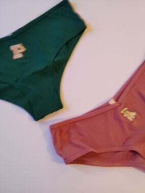 PINK Victoria's Secret Green and Mauve Logo Bikini Panties